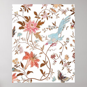 Bloemmotief in vintage stijl met bloeiende bloemen poster