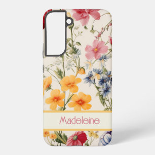  bloemmotief in zachte kleuren met naam samsung galaxy hoesje