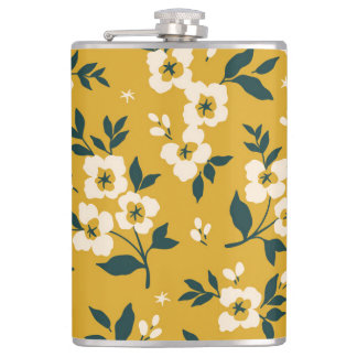  bloemmotief, kleine witte bloemetjes. heupfles