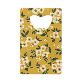  bloemmotief, kleine witte bloemetjes. kredietkaart flessenopener