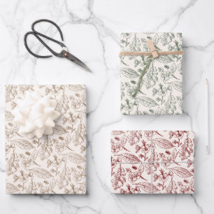 Bloemmotief Kunstpatroon op rood salie groen beige Inpakpapier Vel