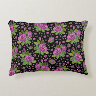 Bloemmotief Lila Roze Groen Zwart Accent Kussen