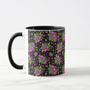 Bloemmotief Lila Roze Groen Zwart Mok