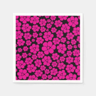 Bloemmotief - Magenta en Zwart Servet