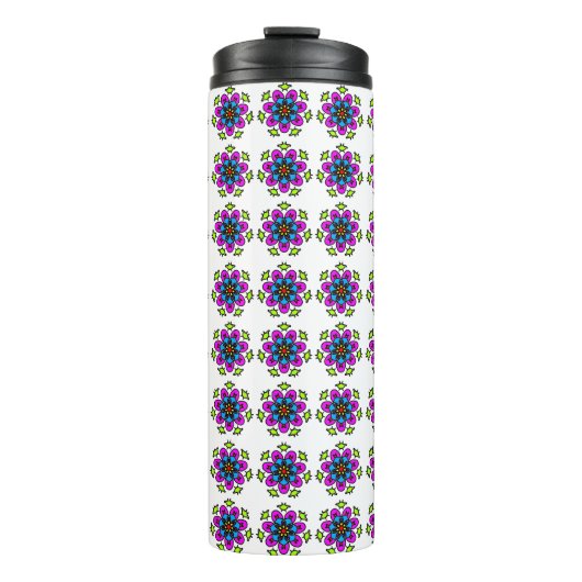Bloemmotief Mandala Patroon Thermosbeker (Voorkant)