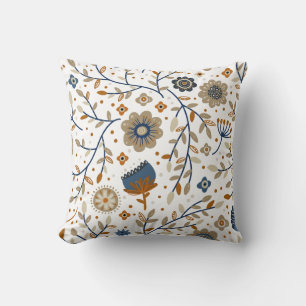 Bloemmotief met blauwe en oranje bloemen kussen