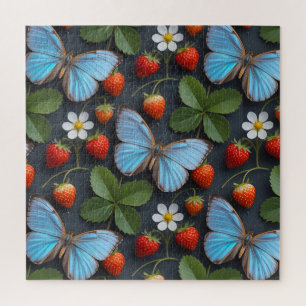 Bloemmotief met Blauwe Morpho Vlinders Legpuzzel