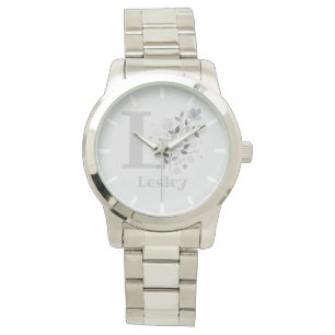 Bloemmotief met cijfers, naam en eerste initialen  horloge