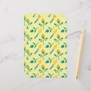 Bloemmotief met gele roos en tulp bloemen briefpapier