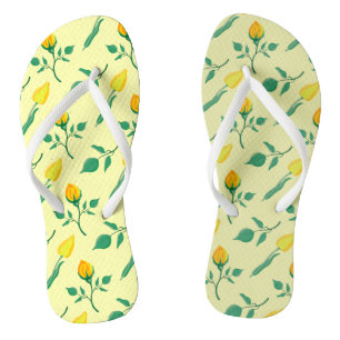 Bloemmotief met gele roos- en tulpbloemen teenslippers