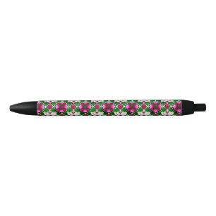 Bloemmotief met kleurrijke bloemen zwarte inkt pen