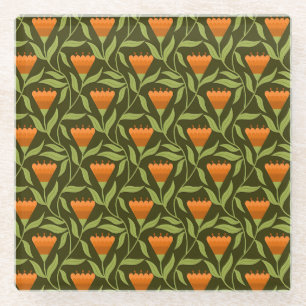 Bloemmotief met oranje tulpen in vintage-stijl glazen onderzetter