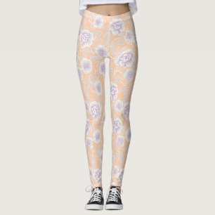 Bloemmotief met perzik- en lavendelkleuren leggings