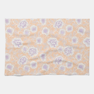 Bloemmotief met perzik- en lavendelkleuren theedoek