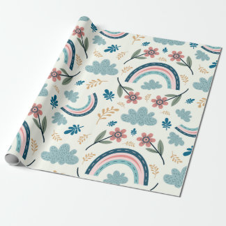 Bloemmotief met regenboog- en wolkenvormen cadeaupapier