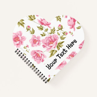 Bloemmotief met roze bloemen en groene bladeren notitieboek