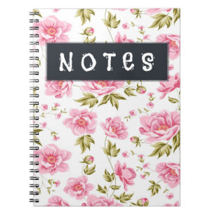 Bloemmotief met roze bloemen en groene bladeren notitieboek