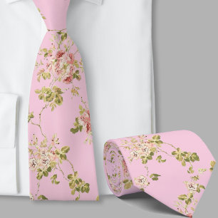 Bloemmotief mooie roze retro bloemen stropdas