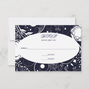 Bloemmotief Navy/Wit - RSVP Kaartje