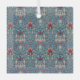 Bloemmotief op groene bladeren blauwe achtergrond glas ornament