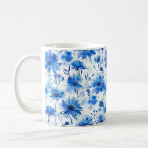 Bloemmotief overal blauw korenbloemtype koffiemok