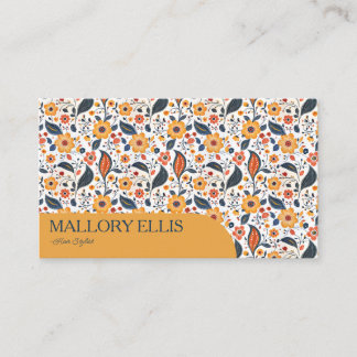 Bloemmotief Paisley Oranje Patroon | Haarstylist Visitekaartje