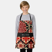 bloemmotief rood groen schort (Gedragen)