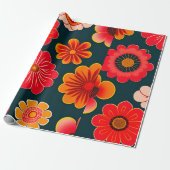  bloemmotief rood zwart cadeaupapier (Uitgerold)