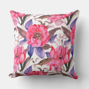 Bloemmotief roze en paarse tinten kussen