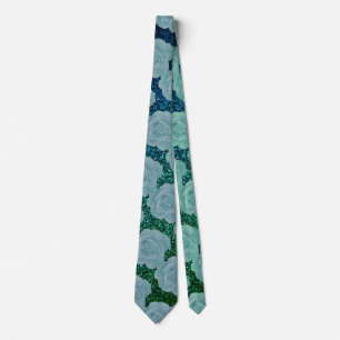 Bloemmotief Stofblauw Groen Glitter Cadeau Favorie Stropdas