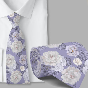 Bloemmotief Stofblauw Grote Bloemen Das