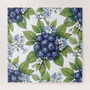 Bloemmotief van blauwe bosbes in vintage stijl legpuzzel