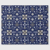 Bloemmotief van geel en wit op marineblauw cadeaupapier (Vlak)