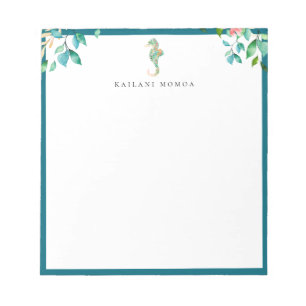 Bloemmotief Zeepaard Logo Blauw Frame Notitieblok