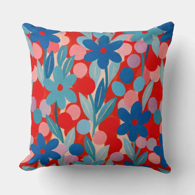 Bloemmotieven in rood patroon kussen (Voorkant)