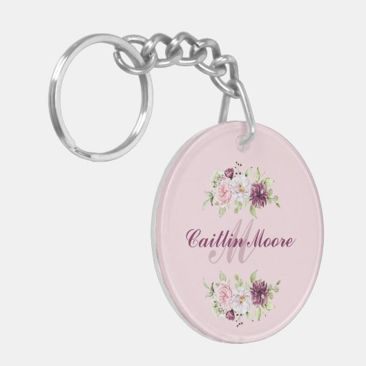 Bloemnaam & Initiaal Monogram Acryl Sleutelhanger (Voorkant Links)