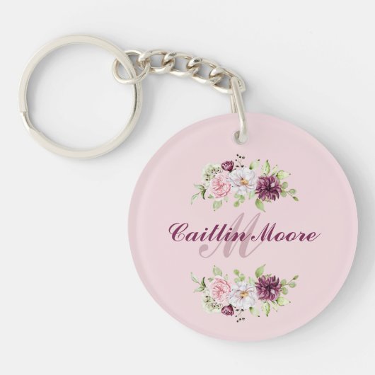 Bloemnaam & Initiaal Monogram Acryl Sleutelhanger (Voorkant)