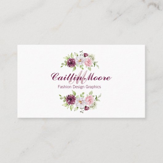 Bloemnaam & Monogram QR Code Visitekaartje (Voorkant)