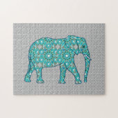 Bloemolifant mandala, turkooizen, grijs en wit legpuzzel (Horizontaal)