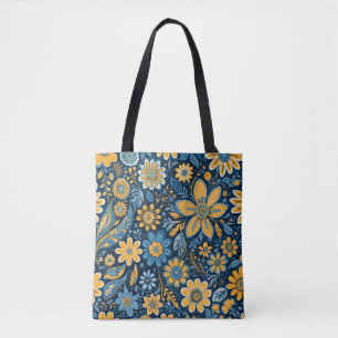 bloemontwerp Hippie Retro geel blauw Draagtas