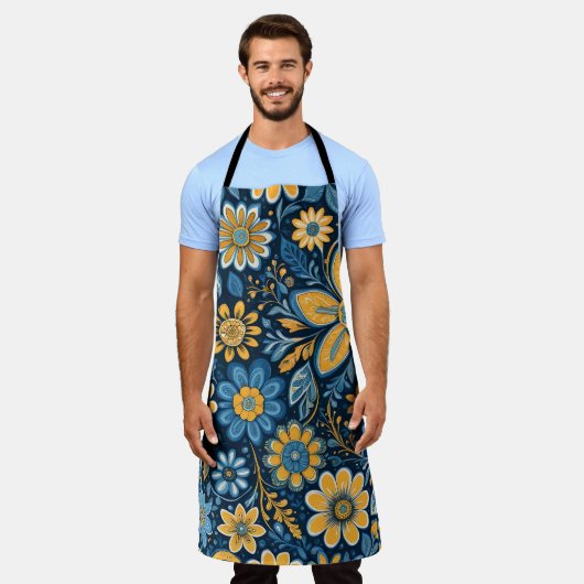 bloemontwerp Hippie Retro geel blauw Schort