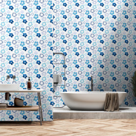 bloemontwerp in blauwe tinten behang