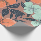 Bloemontwerp met koraal en ijsblauwe bloemen cadeaupapier (Hoek)