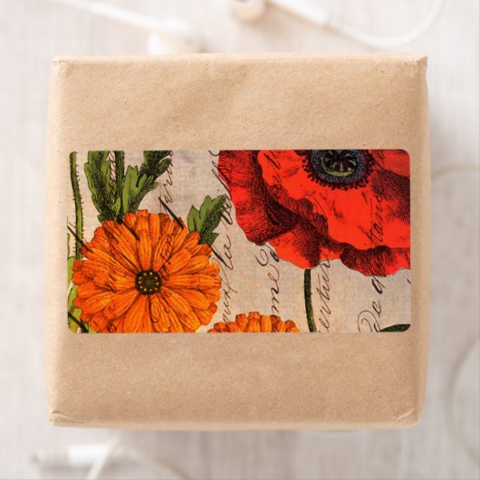 bloemontwerp met rode klaproos etiket (Insitu)