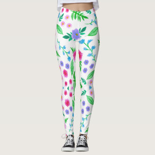 Bloemontwerp, vele rozen en groene bladeren leggings