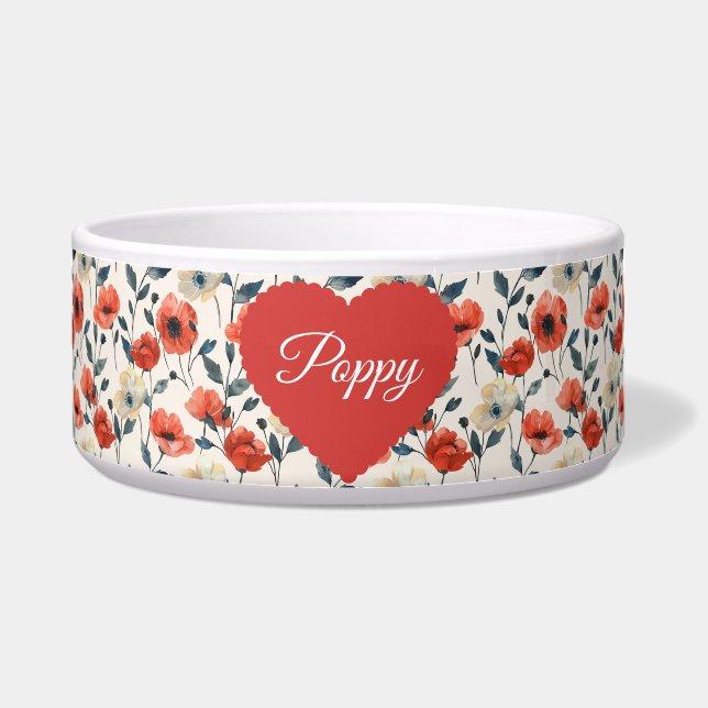 Bloempapaver rode Pet Bowl Voerbakje (Voorkant)