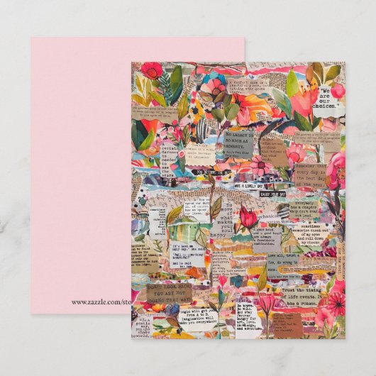 Bloempapier Collage Inspirerend woorden Kaarten (Voorkant / Achterkant)