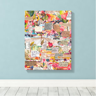 Bloempapier Collage Mixed Media Canvas Afdruk
