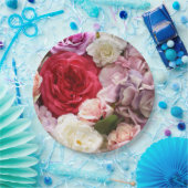 Bloempapieren borden met rozen en hortensia's papieren bordje (Feest)