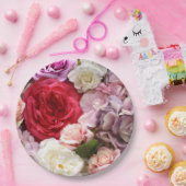 Bloempapieren borden met rozen en hortensia's papieren bordje (Feest)